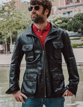 Front view of the Hunter Black Leather Jacket for Men, showcasing its sleek design and modern appeal