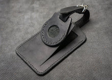 Luggage Tags with Airtag case holder Black Leather