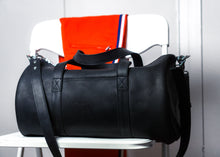 Black Leather Duffle Bag - medium size for men and women