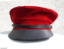 Leather Women's Beret - red, black