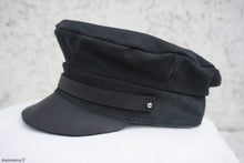 Women biker cap - black leather