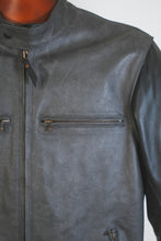 Giacca da motociclista in pelle classica Café Racer da uomo - Nera e grigia, realizzata a mano da Fashion Racing