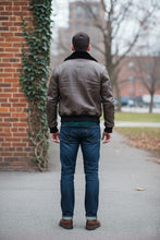 Men in leather bomber jacket handcrafted by fashionracing