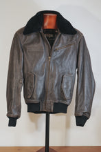 Men’s Brown Leather Aviator Jacket front view – handcrafted by FashionRacing