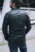 Handmade Black Leather Shirt Jacket for Men – Casual Overshirt (Size S-M)