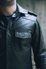 Black leather overshirt front angle