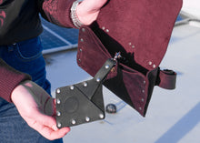 Handmade leather crossbody bag in burgundy, featuring a detachable strap, elegant rivet details, and a matching cardholder for secure storage.