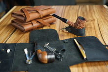 Pipe & Tobacco Roll: different carry leather pouches cases. Gifts for Smokers personalised