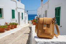Yellow handcrafted leather crossbody bag handmade by Fashionracing custom leather