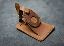 Luggage Tags with Airtag case holder Brown Leather 