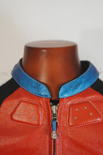 design of red and blue motorcycle jacket