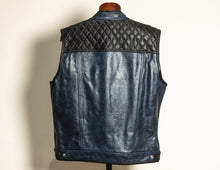 Motorcycle Blue Black Leather Vest diamond stitched 