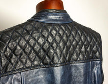 Bikers Blue Black Leather Vest diamond stitched