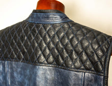 Blue Black Leather Vest diamond stitched back part