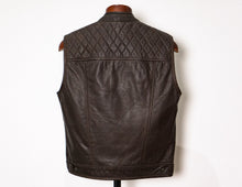  Diamond Stitch Brown Leather Vest for men 