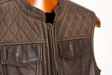Diamond Stitch Brown Leather Vest for mens