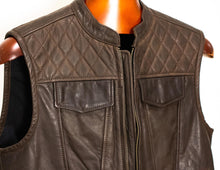 Fashion racing Men's Diamond Stitch Brown Leather Vest