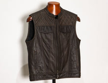 Men's Diamond Stitch Brown Leather Vest Fashion Racing