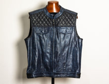 Blue Black Leather Vest for men