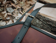 Leather Firewood Log Carrier, Handmade leather gift by Fashion Racing