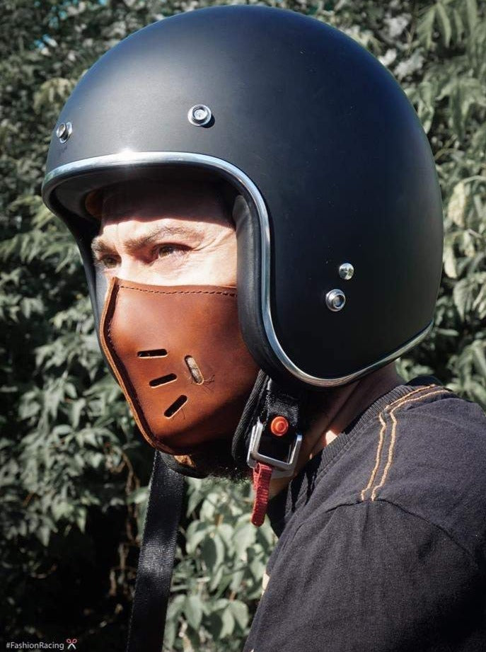 Kunstig Spil Fonetik Motorcycle Leather Mask, Cafe Racer Helmet Mask