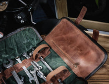 Motorcycle Tool Roll Hand-Waxed Canvas & Genuine Leather, Handcrafted
