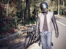 Slim Fit Motorradjacke für Herren | Graues und schwarzes Leder | Handgemacht