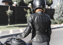 women's black leather cafe racer motorcycle jacket