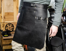 Half Waist Waterproof Leather Waxed Canvas Adjustable Work Apron for woodworker/workshop/barber/blacksmith/bartender/shop/barista