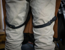split leg leather apron - handmade by Fashion Racing. Genuine leather and black leather