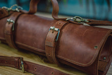 brown leather knife roll bag, Knife Case Expandable Slots with Pouch Travel Knife Bag Anniversary Gift