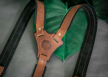 brown leather suspenders reinforsed