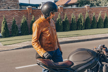 Orange Brown Leather Jacket, Men's Cafe Racer Motorcycle Jacket by Fashion Racing