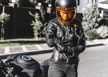 women's black leather cafe racer motorcycle jacket