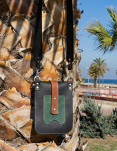 Black, brown leather phone bag with cardholder
