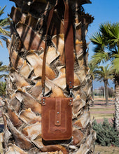 Brown leather Iphone bag with wide crossbody strap