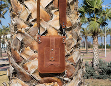 Brown leather Iphone bag with wide crossbody strap and cardholder