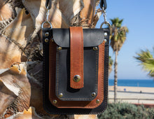 Black, brown leather phone bag wallet