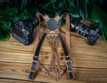 Dual Camera Leather Harness  Brown Black