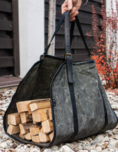 Waxed Canvas Log Carrier | Firewood Carrier with Leather Straps