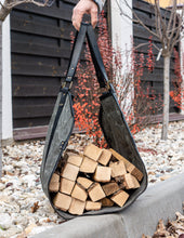 Waxed Canvas Log Carrier | Firewood Carrier with Leather Straps