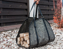 Waxed Canvas Log Carrier | Firewood Carrier with Leather Straps