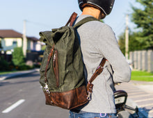 Canvas Leather Backpack | Vintage Laptop Rucksack | Handmade by Fashion Racing