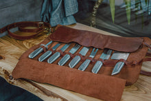 brown leather knife roll, Leather personalized knife roll, Chefs knife case, Brown leather knife bag