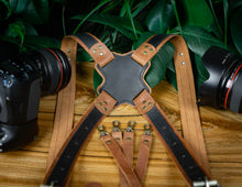 Dual Camera Leather Harness  Brown Black