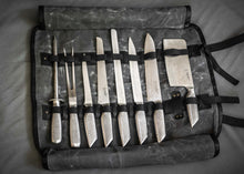 KNIFE ROLL grey and black | knife roll canvas | leather knife roll | knife carrier | personalized chef gift | chefs tool bag handmade by Fashion-Racing