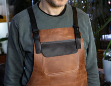 split leg leather apron - handmade by Fashion Racing. Genuine leather and black leather