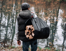 Firewood Log Carrier, Black Leather, Handmade by Fashion Racing
