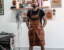 brown leather apron, split leg work apron