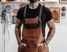 brown leather apron